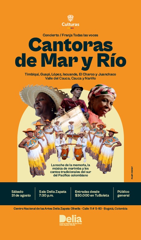 Cantoras De Mar y Río es un montaje de 60 minutos que celebra la memoria, la marimba y los cantos tradicionales del Pacífico sur colombiano.