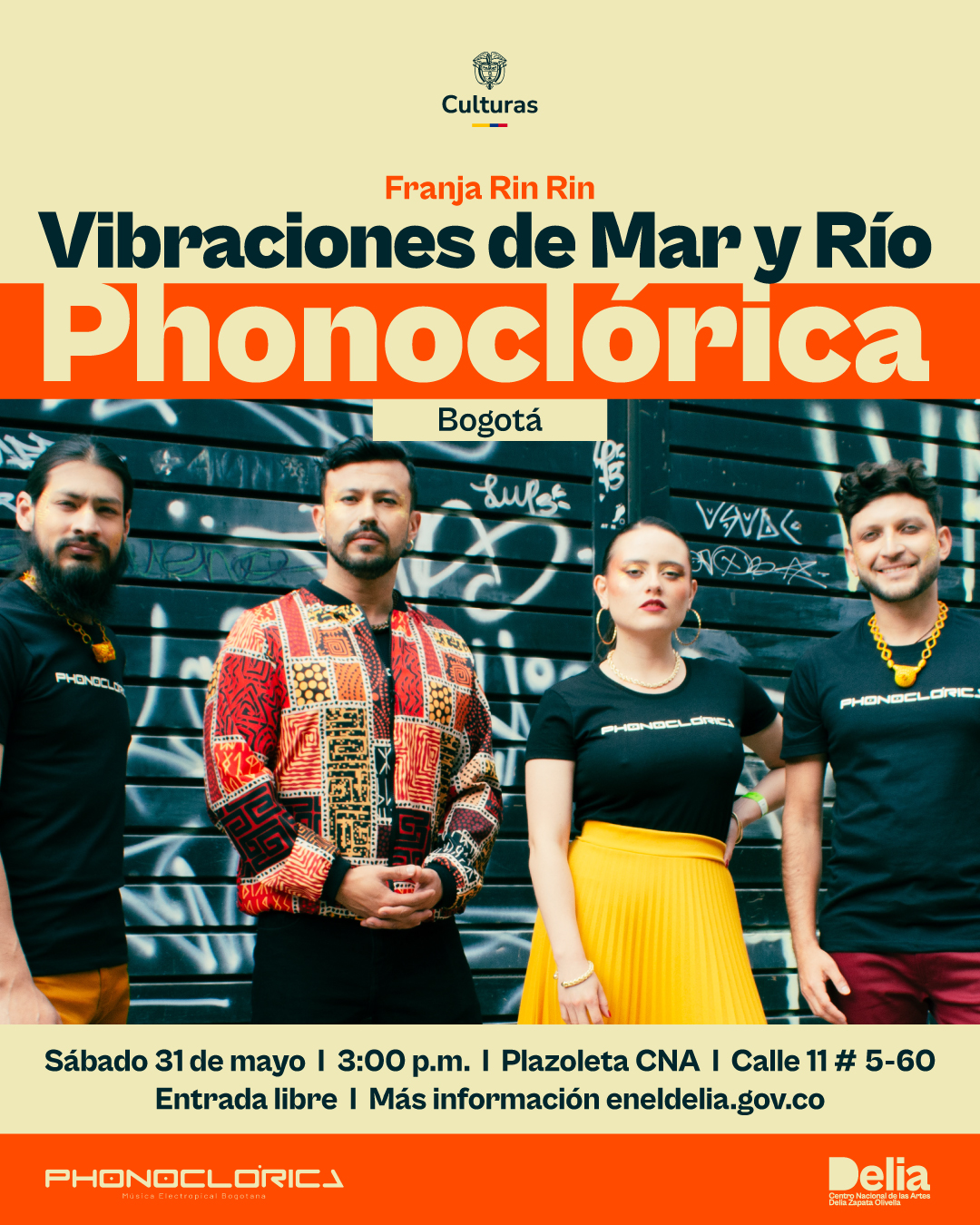 Con 18 años de trayectoria, Phonoclórica se ha consolidado como una de las agrupaciones más innovadoras del panorama musical colombiano. Su propuesta es una auténtica revolución sonora que entrelaza la riqueza ancestral de las músicas afrocolombianas con la potencia envolvente de la música electrónica.