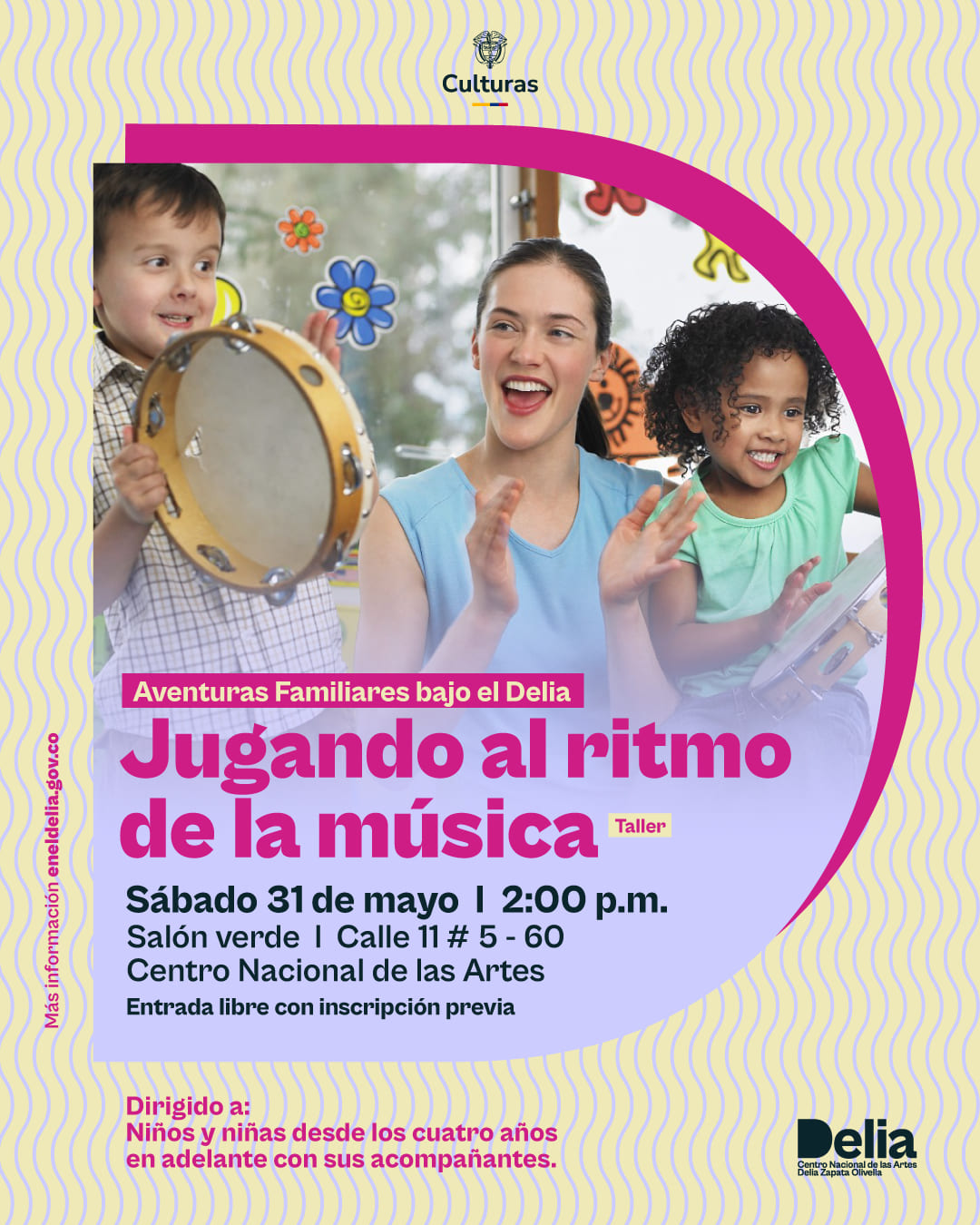¡Juguemos al ritmo de la música! Este sábado 31 de mayo a las 2:00 p.m. en el Salón Verde, acompáñanos con los más pequeños a Jugando al ritmo de la música, un taller de juegos musicales recomendado para niñas y niños desde los 4 años en adelante, junto a sus acompañantes