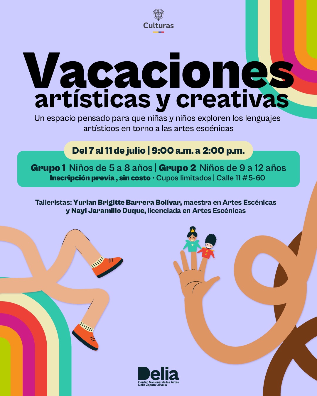 Las vacaciones artísticas y creativas del Centro Nacional de las Artes Delia Zapata Olivella son un espacio pensado para que niñas y niños exploren los lenguajes artísticos en torno a las artes escénicas.