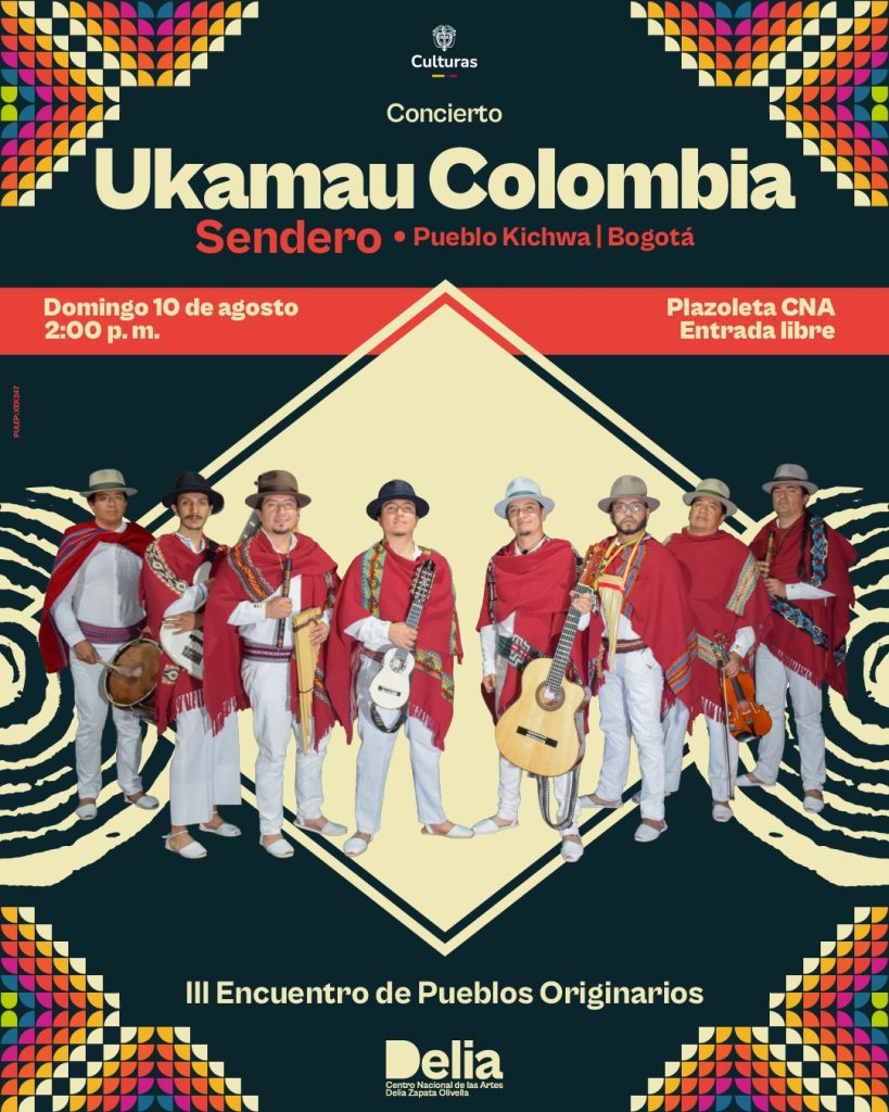 La agrupación indígena kichwa Ukamau Colombia presenta ‘Sendero’, un concierto sobre su trabajo discográfico que nace de la tierra y camina con el viento. La música recuerda, honra y convoca el camino del cual los mayores, a partir de su resistencia y pervivencia, han sido parte y eje fundamental para que hoy estén en escenarios. Cada una de sus composiciones es un acto de florecimiento que invita a recorrer los paisajes sonoros de su identidad. 