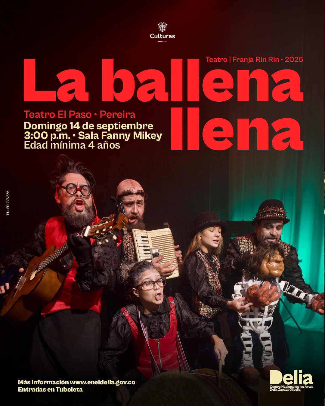 La ballena llena es una obra familiar que relata la travesía de dos trapecistas que navegan por los siete mares en busca de Roma, la ciudad donde nacieron, hace un poco más de cincuenta años. Los hermanos Bertolini: Bertolino y Bertolina se ganan la vida en las carpas de los circos recorriendo el mundo, haciendo piruetas en un trapecio.