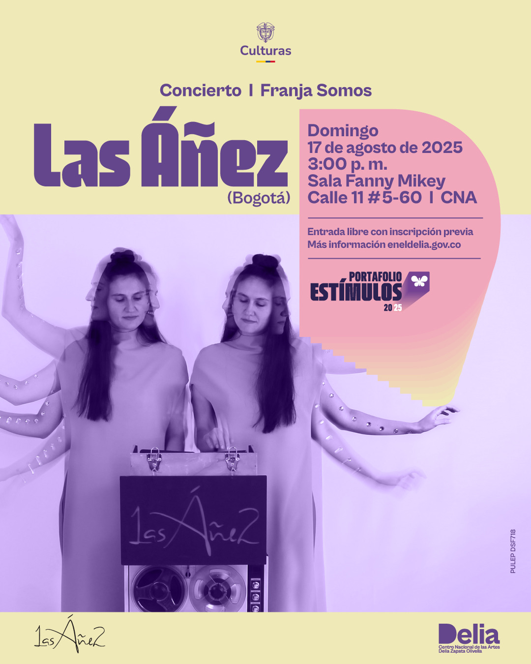 El espectáculo de Las Áñez, un proyecto que fusiona folclor latinoamericano con experimentación vocal y tecnología en escena, llega a la Sala Fanny Mikey con un concierto 360 en el que el público rodeará el escenario para apreciar cada detalle de la interpretación en vivo. Con una puesta en escena casi teatral y un diseño de luces y visuales que refuerzan el minimalismo y la simetría características del dúo, interpretarán su sencillo más reciente Libéralo, estrenarán una nueva canción como adelanto de su quinta producción discográfica y presentarán canciones de su repertorio.