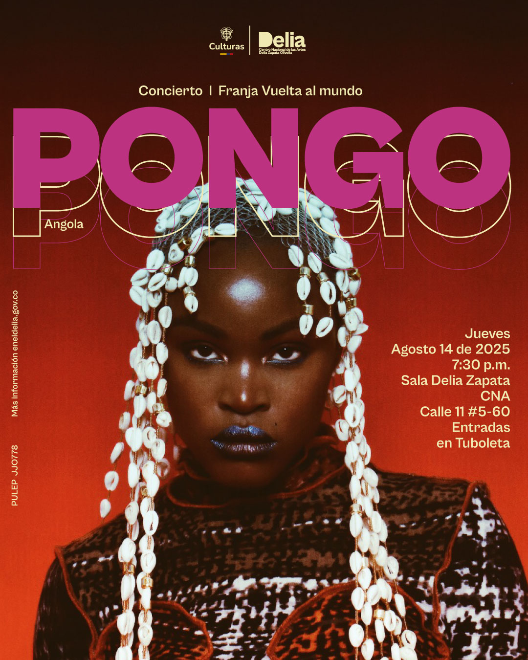 Desde Luanda hasta Lisboa, del Kuduro al Afro-Fusion, de la resistencia a la celebración: PONGO es una fuerza imparable. La artista angoleña-portuguesa, reconocida por su paso por Buraka Som Sistema y por éxitos como Wegue Wegue, llega a Colombia con una energía volcánica que ha sacudido escenarios de todo el mundo.