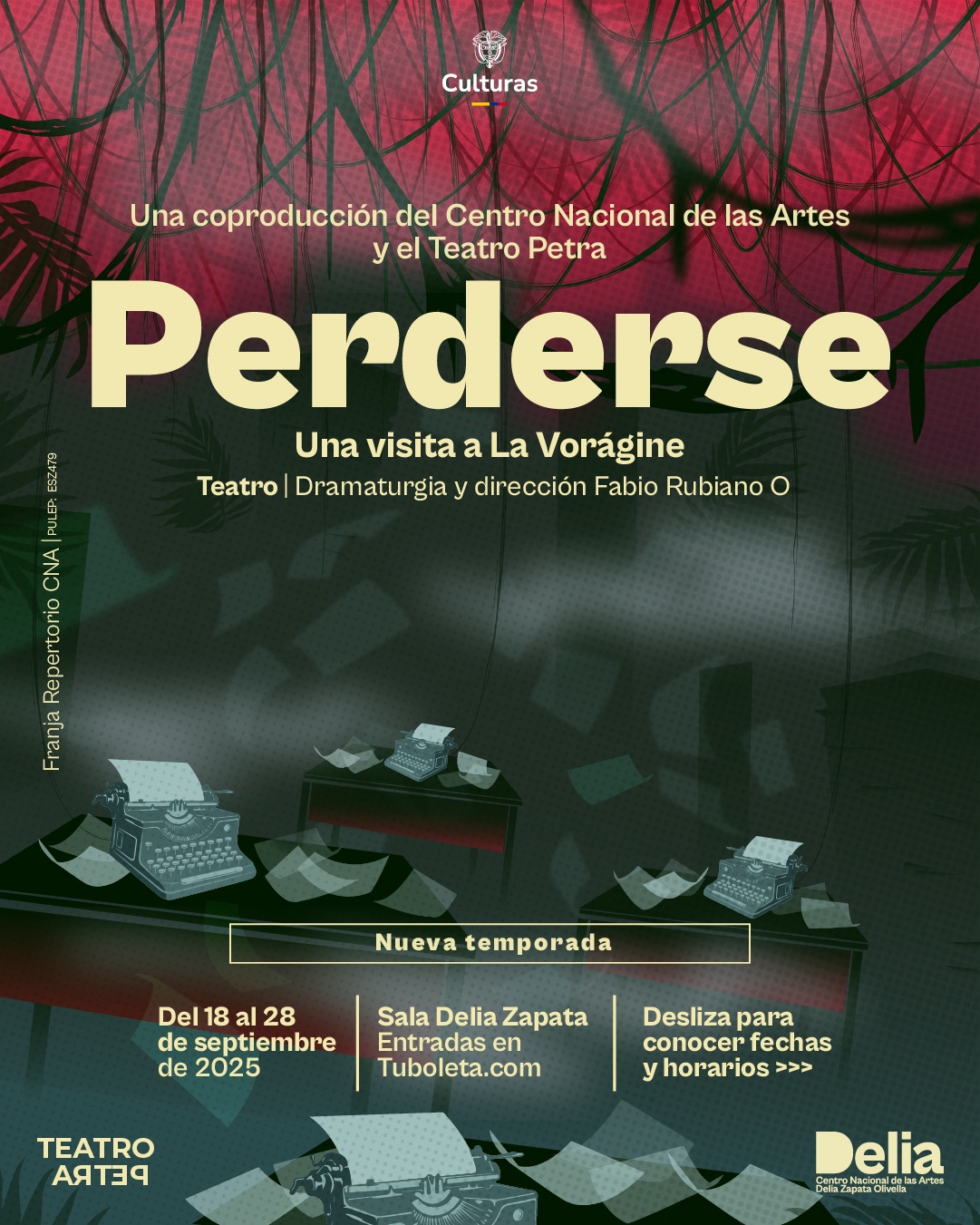 En septiembre, el Centro Nacional de las Artes Delia Zapata Olivella recibe nuevamente a Teatro Petra con Perderse, una visita a La Vorágine, una obra escrita y dirigida por Fabio Rubiano.