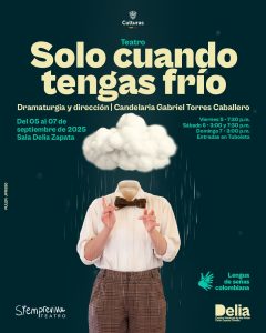 Solo Cuando Tengas Frío es una obra de teatro bilingüe, con lengua de señas colombiana, e intercultural que teje una narrativa emotiva alrededor de la relación entre Irina y su hijo, Agustín. Irina está decidida a evitar que su hijo saque las manos de los bolsillos mientras alguien más esté viendo. Las razones detrás de esta decisión no se develan en un principio, pero a medida que Agustín comienza a crecer descubre que hay algo diferente en él.
