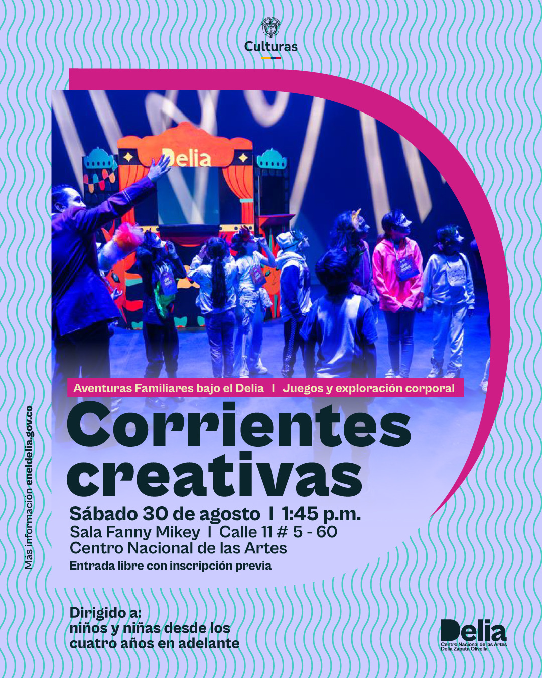 Corrientes Creativas es un taller lúdico que combina teatro, movimiento e imaginación para invitar a niños, niñas y jóvenes a descubrir el agua como fuente de vida e inspiración.