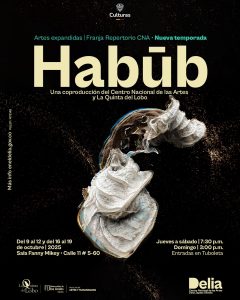 Vuelve Habūb, escrituras de arena y agua, la coproducción del Centro Nacional de las Artes y La Quinta del Lobo que inauguró la serie de Vorágine Expandida en el 2024, con una historia que hace visible la conexión entre el desierto del Sahara en África y el Amazonas en América del Sur a través de una narración en la que se incluyen las voces de los pueblos indígenas de La Chorrera de la selva amazónica.