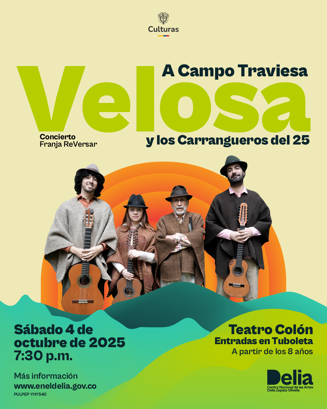 Será un concierto con canciones antológicas del grupo y de la carranga, como La china que yo tenía; Julia, Julia, julia; La Pirinola, Las diabluras, La gallina mellicera -entre otras-, y algunos estrenos de A campo traviesa, como El carrango y la carranga, Soy hijo de campesinos, y El velorio del compadre, grabación que estamos presentando.