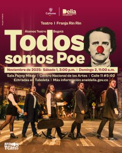 La compañía bogotana Átomos Teatro presenta 'Todos somos Poe', una obra que combina humor, farsa, suspenso y teatro musical. Cuatro payasos forman un club de lectura para rendir homenaje a los grandes de la literatura, en especial a Edgar Allan Poe. Desde su propia visión, recrean tres de los relatos más emblemáticos del autor: 'El gato negro', 'El cuervo' y 'El corazón delator'.