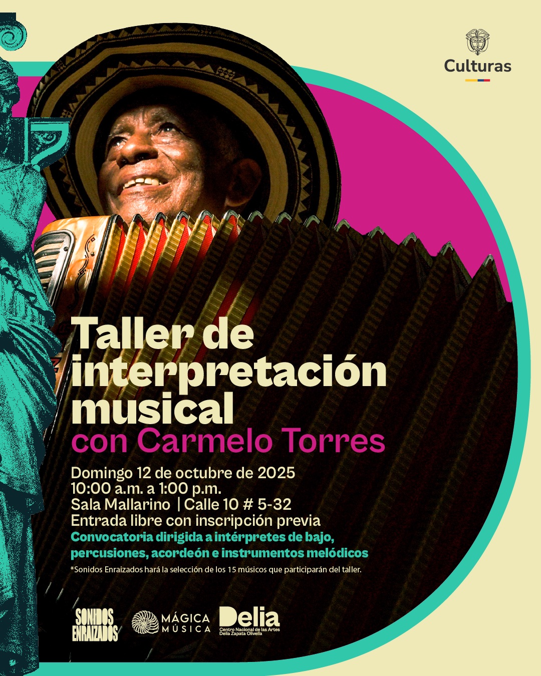 El maestro Carmelo Torres participa en el Taller: interpretación instrumental (acordeón, percusión y bajo)