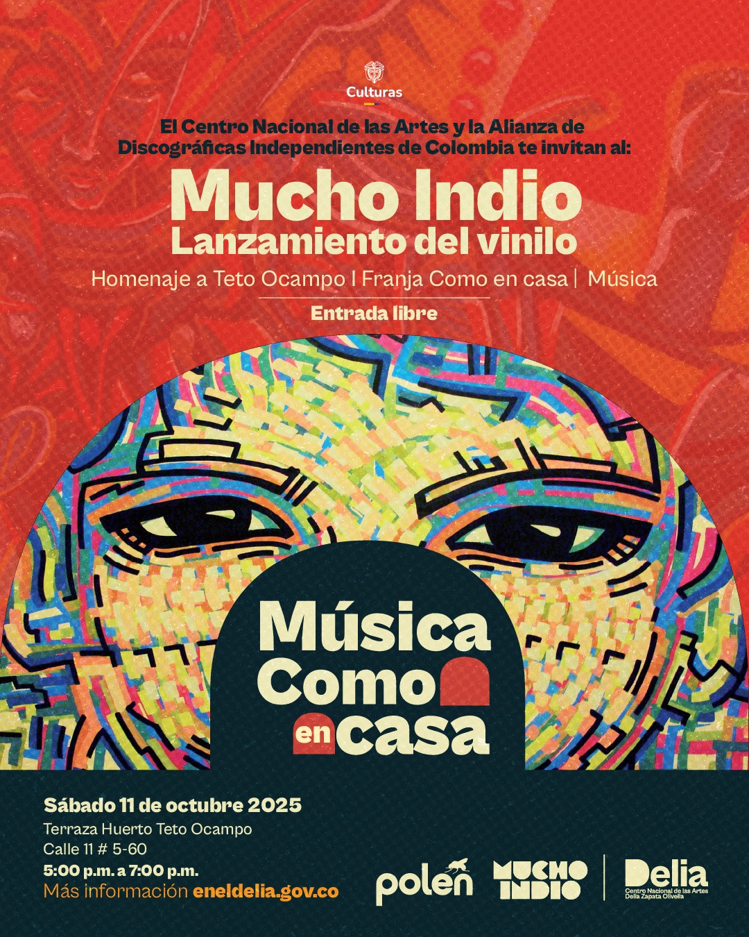 El Centro Nacional de las Artes, en alianza con la Alianza de Discográficas Independientes de Colombia, abre las puertas a un encuentro especial en el marco de la franja Como en casa: el lanzamiento en vinilo de Mucho Indio, proyecto visionario de Teto Ocampo. Este acto es también un homenaje a la vida y al legado de un músico que transformó para siempre la manera de entender el sonido en Colombia.