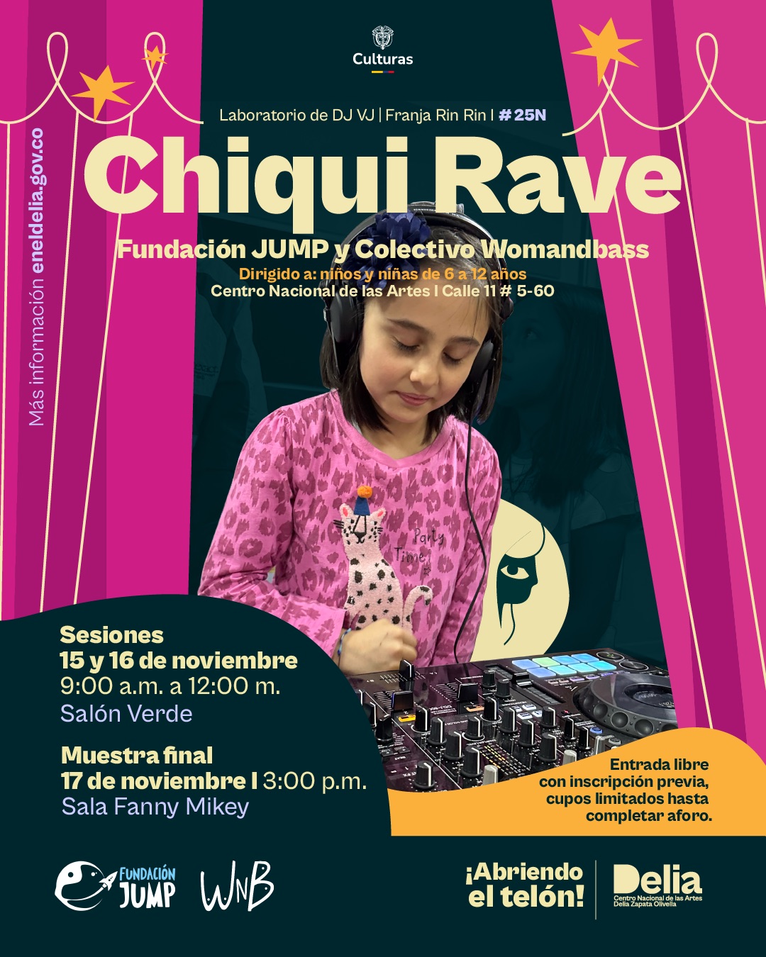 Chiqui Rave es un laboratorio de creación artística dirigido a niños y niñas de entre 6 y 12 años que invita a explorar el universo de la música electrónica desde una experiencia lúdica y colaborativa.