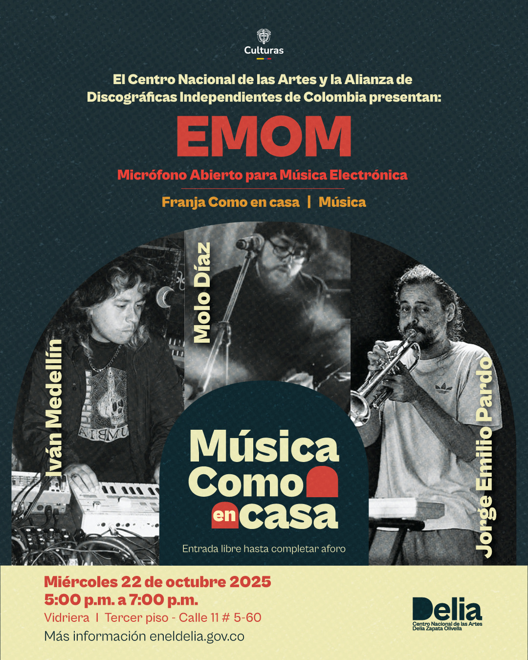 El Centro Nacional de las Artes, a través de la franja Como en casa, continúa abriendo espacios para la creación y la experimentación sonora con la tercera edición del Micrófono abierto de música electrónica – EMOM. Una propuesta que invita a artistas y público a encontrarse alrededor de la improvisación, la exploración y el disfrute de nuevas sonoridades en vivo. 