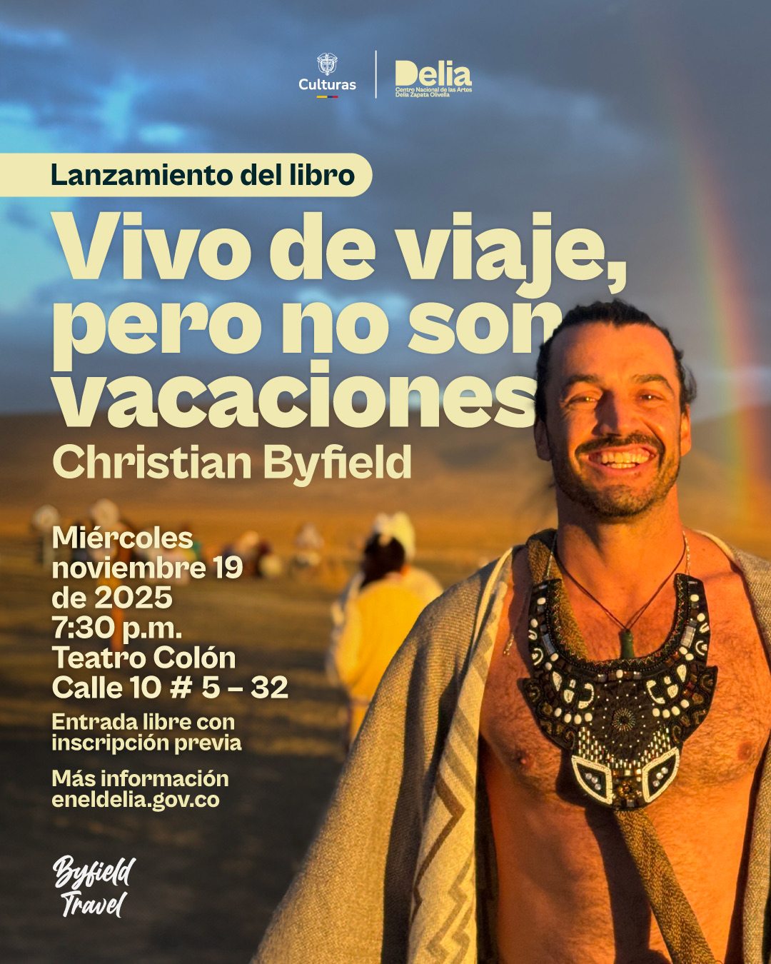 El Centro Nacional de las Artes Delia Zapata Olivella, del Ministerio de las Culturas, las Artes y los Saberes, abre sus puertas a una travesía inolvidable con el lanzamiento del libro Vivo de viaje, pero no son vacaciones de Christian Byfield.
