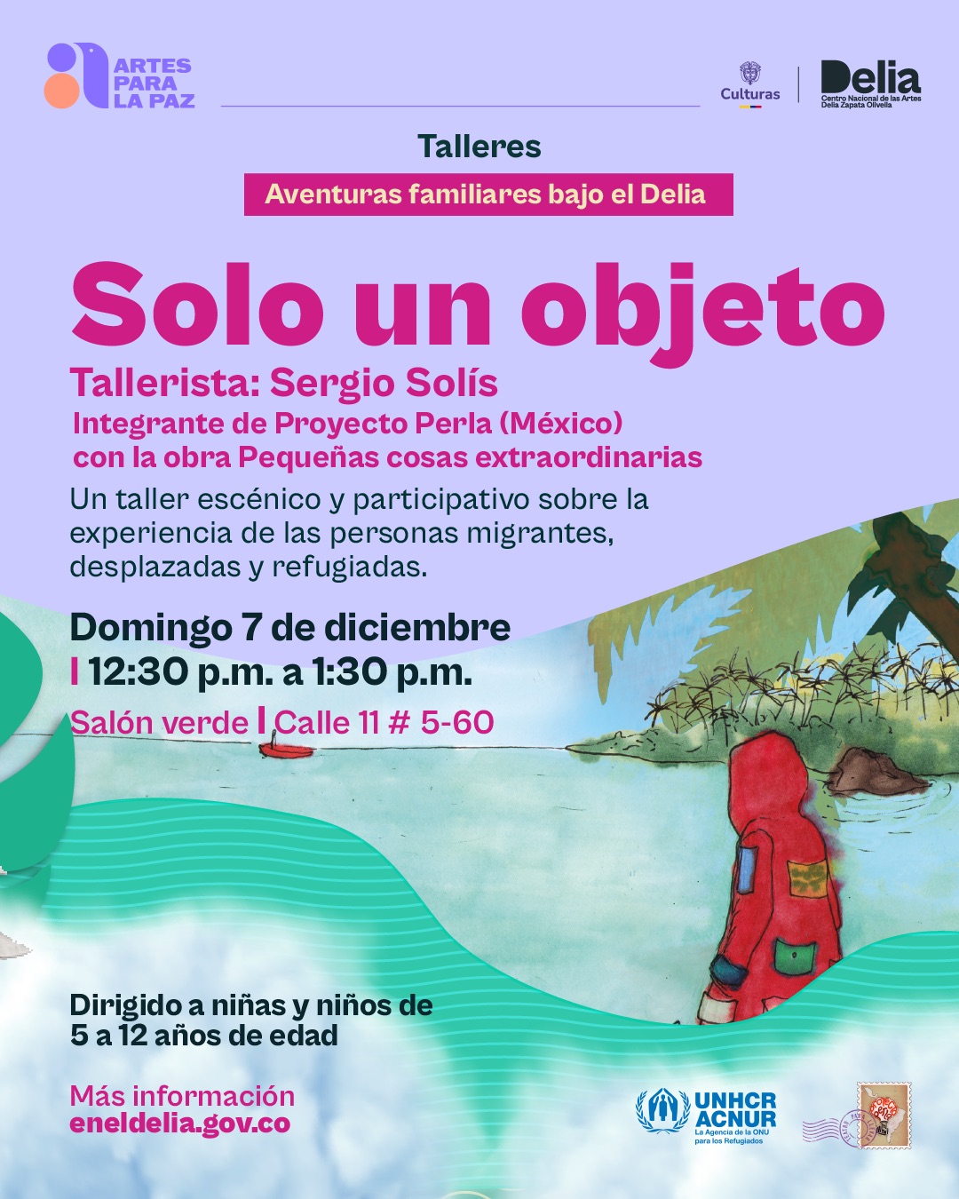 Cosas pequeñas y extraordinarias: Solo un objeto es un taller escénico y participativo dirigido a familias, que invita a reflexionar de manera lúdica sobre la experiencia de las personas migrantes, desplazadas y refugiadas.