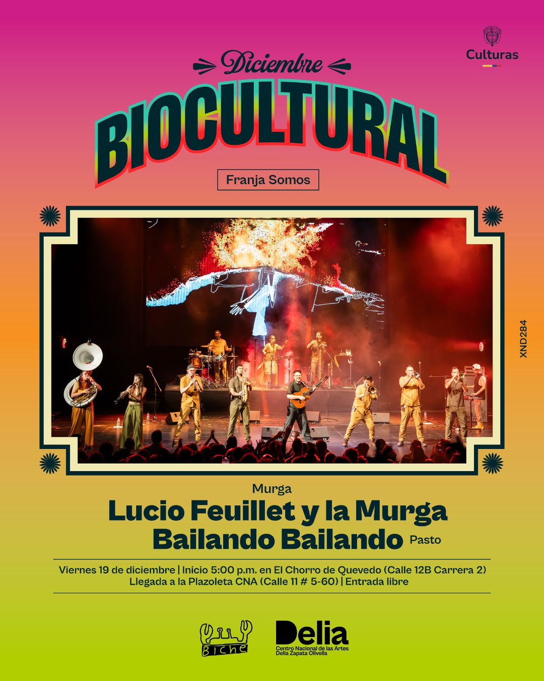 Bogotá vivirá en su corazón fundacional una experiencia musical de la mano del pastuso Lucio Feuillet y la Murga Bailando Bailando. La música empezará en el Chorro de Quevedo y culminará con un concierto en la Plazoleta del CNA.