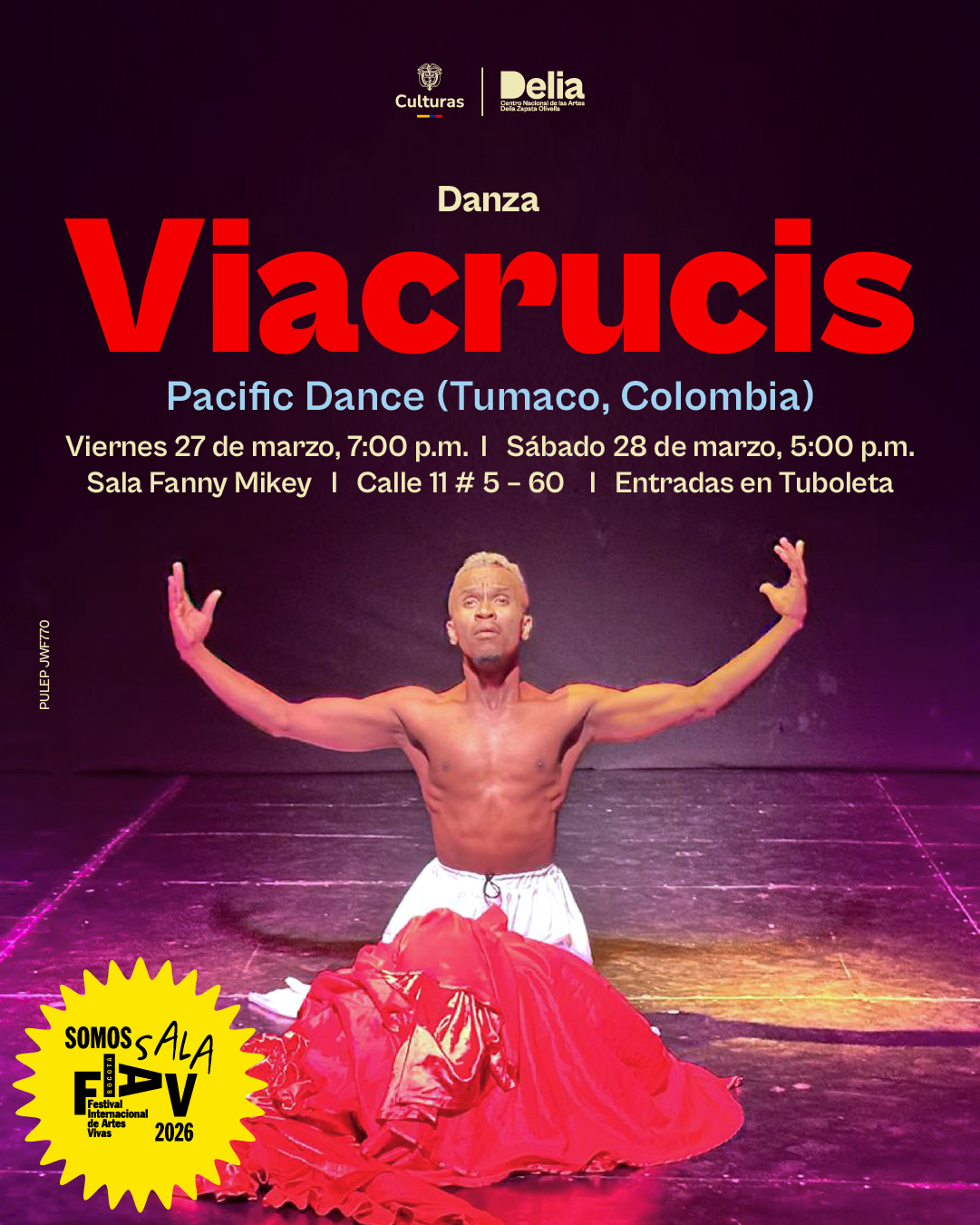 Esta obra de danza-teatro enfatiza el uso constante de técnicas de danzas urbanas, tradicionales y contemporáneas. ‘Viacrucis’ es una apuesta artística de la compañía Pacific Dance que busca generar diálogos en torno a las estaciones recorridas por Jesús camino a la cruz, desde una mirada contemporánea. 