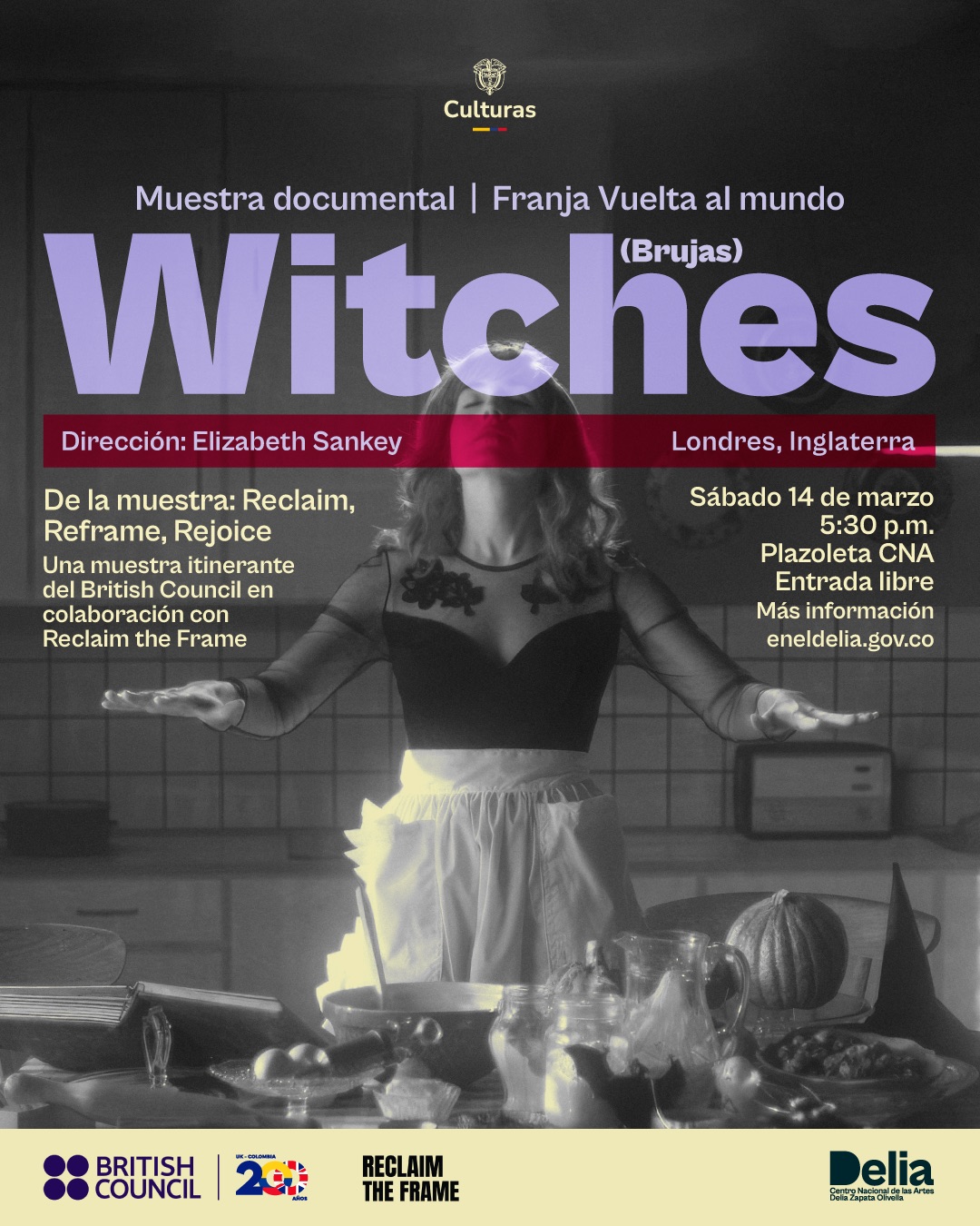 Witches, el más reciente documental de la cineasta londinense Elizabeth Sankey, forma parte de la muestra Reclaim, Reframe, Rejoice, curada por la organización Reclaim the Frame, dedicada a promover la justicia de género y visibilizar perspectivas marginadas en el cine. La muestra reúne cinco cortometrajes y tres largometrajes realizados por mujeres cineastas que exploran, desde distintas miradas, historias de género profundamente narradas y culturalmente provocadoras.