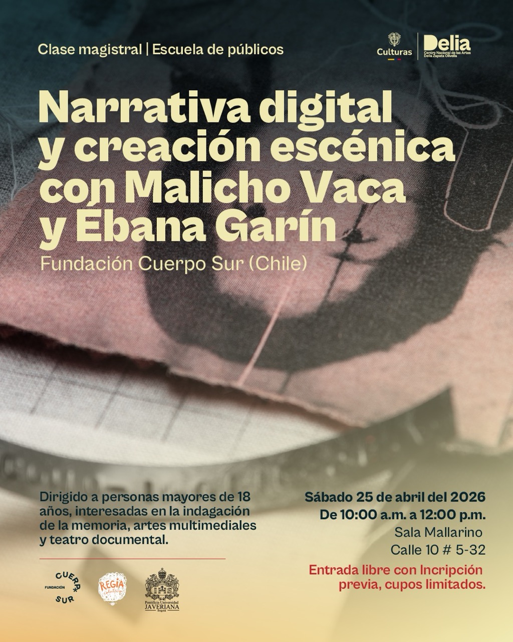 Esta masterclass propone un viaje íntimo y creativo hacia la memoria personal y colectiva a través de las artes escénicas. A partir de preguntas sobre los ancestros, las fotografías familiares y la relación con el pasado, se explorarán las nociones de identidad y geografía en diálogo con los territorios que habitamos.