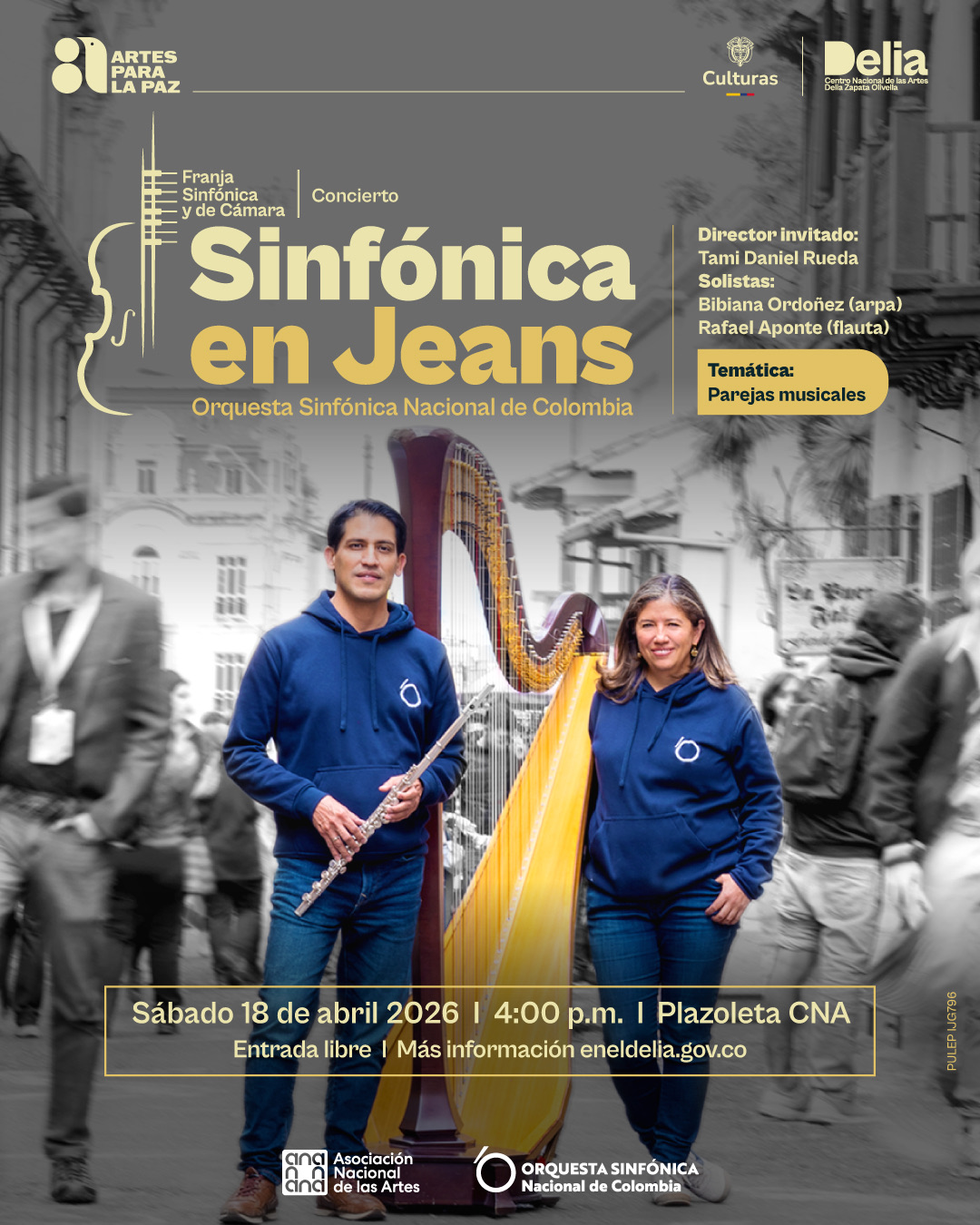 Sinfónica en Jeans es una invitación a vivir la música sinfónica de una manera distinta: cercana y al aire libre. En la plazoleta del Centro Nacional de las Artes, la Orquesta Sinfónica Nacional de Colombia deja de lado el protocolo para encontrarse con el público en un ambiente relajado, donde la experiencia musical se comparte sin barreras y en conexión directa con la ciudad.
