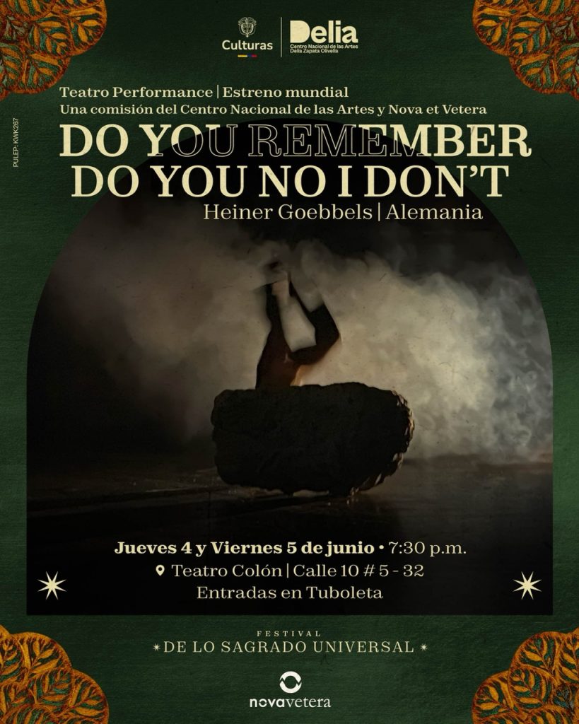 Este proyecto, enmarcado en el festival De lo Sagrado Universal, presenta una creación inédita de Heiner Goebbels para el Teatro Colón del Centro Nacional de las Artes Delia Zapata Olivella. La obra se concibe como una experiencia colectiva que explora la convivencia de contradicciones sin resolverlas, alejándose de narrativas lineales y certezas.