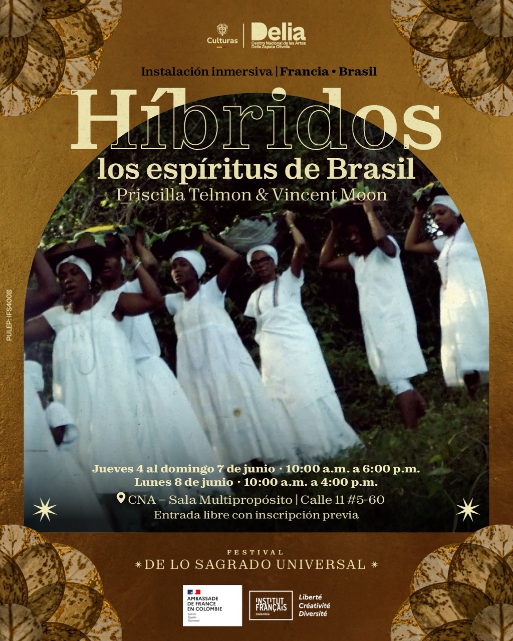 Esta instalación inmersiva invita a sumergirse en las tradiciones espirituales del país más grande de América del Sur como una meditación: un viaje musical a través de vibraciones sanadoras, una experiencia sonora y visual de trance-cine, sin principio ni fin.