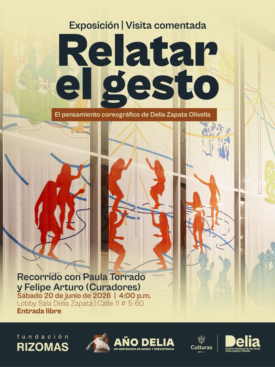 La exposición Relatar el gesto. El pensamiento coreográfico de Delia Zapata Olivella abre un espacio para acercarse al legado de una de las figuras más influyentes de la danza y la cultura colombiana. A través de relatos, registros documentales, vestuarios, dibujos y materiales de proceso, la muestra invita a descubrir las múltiples dimensiones de una obra que transformó la manera de pensar y habitar la danza en el país.