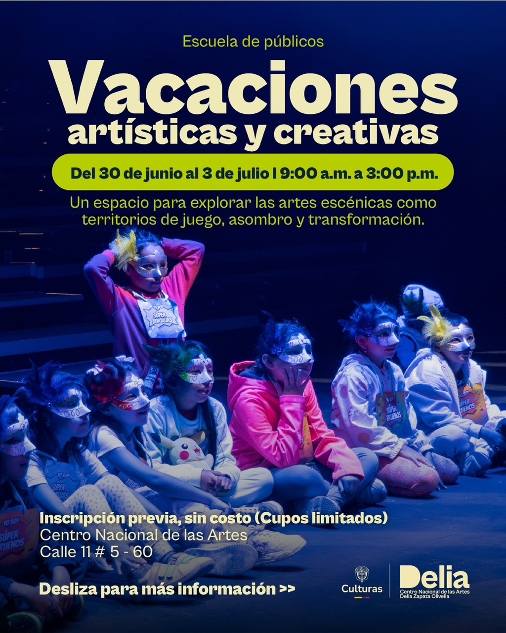 En estas Vacaciones Artísticas y Creativas del Centro Nacional de las Artes, el teatro físico y el teatro negro se abren como territorios de juego, asombro y transformación. El cuerpo se convierte en lenguaje, la imaginación en motor, y la luz, la sombra y la imagen en caminos para descubrir nuevas formas de habitar la escena.  