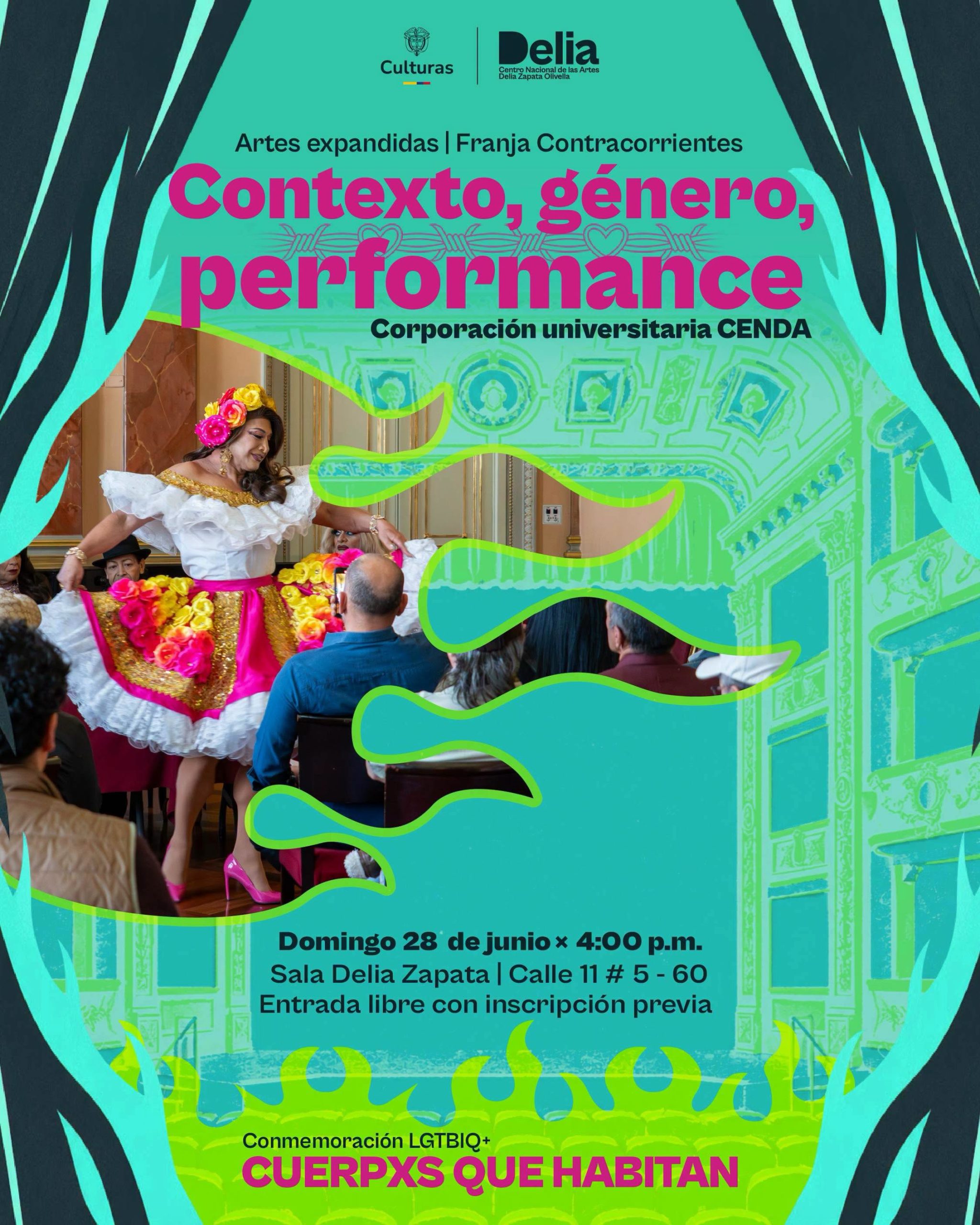 Contexto, género y performance es un laboratorio de investigación- creación de la Corporación Universitaria Cenda, en la Facultad de Danza y Dirección Coreográfica, orientado por el artista Alejandro Penagos.
