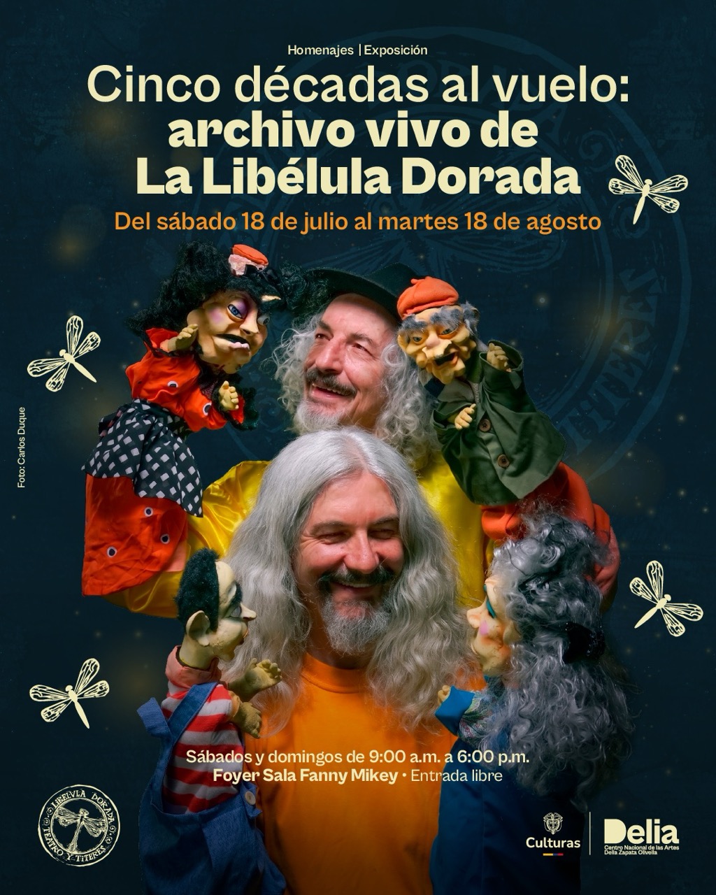 En el marco de la conmemoración de sus 50 años de trayectoria, La Libélula Dorada presenta una exposición que invita a descubrir el universo creativo de uno de los colectivos más emblemáticos del teatro de títeres en Colombia.