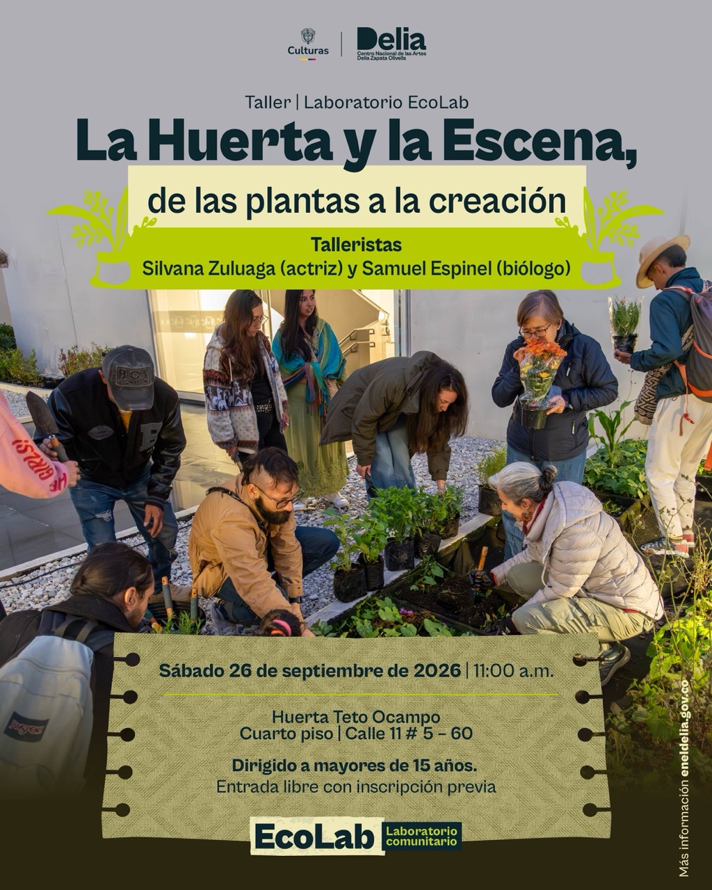 Este taller cruza las artes escénicas con el conocimiento botánico, partiendo de la observación de las especies que habitan la huerta. Samuel guiará un recorrido por su taxonomía, características, historia, propiedades y significado cultural, sentando las bases para lo que vendrá después: un proceso creativo a partir de ese conocimiento.