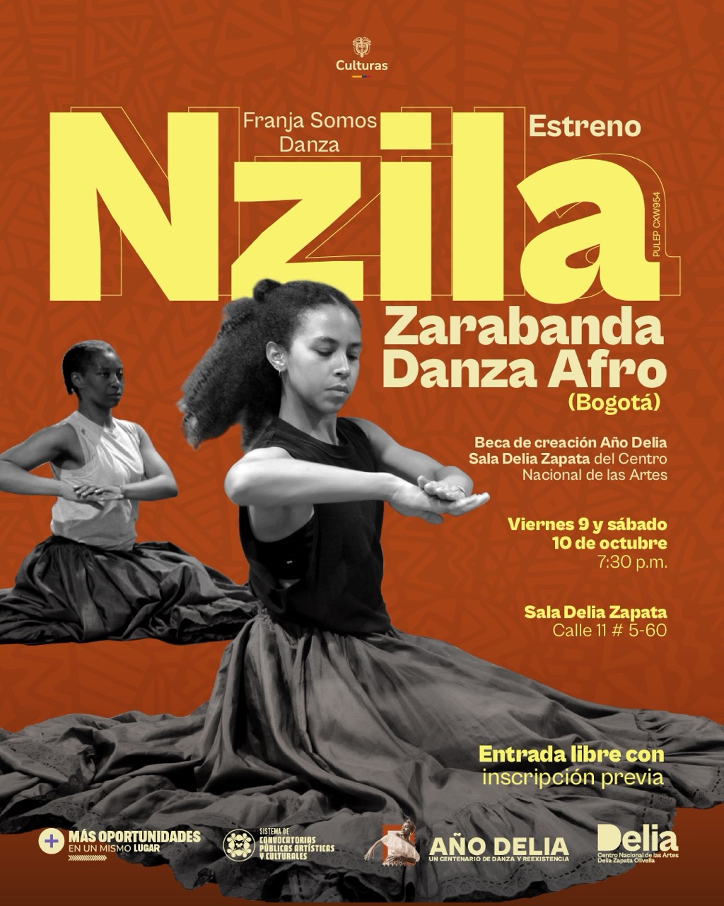 Nzila: El camino sagrado bantú, el destino es volver a la herencia ancestral. Está es una obra interdisciplinar que deconstruye la estructura rítmica y corporal de la cumbia para narrar la cartografía del desplazamiento forzado en Colombia. A través de la danza afrocontemporánea, el teatro y la interacción con la tecnología la pieza se convierte en un ritual de resistencia donde el cuerpo es el territorio que nunca pudieron arrebatar.