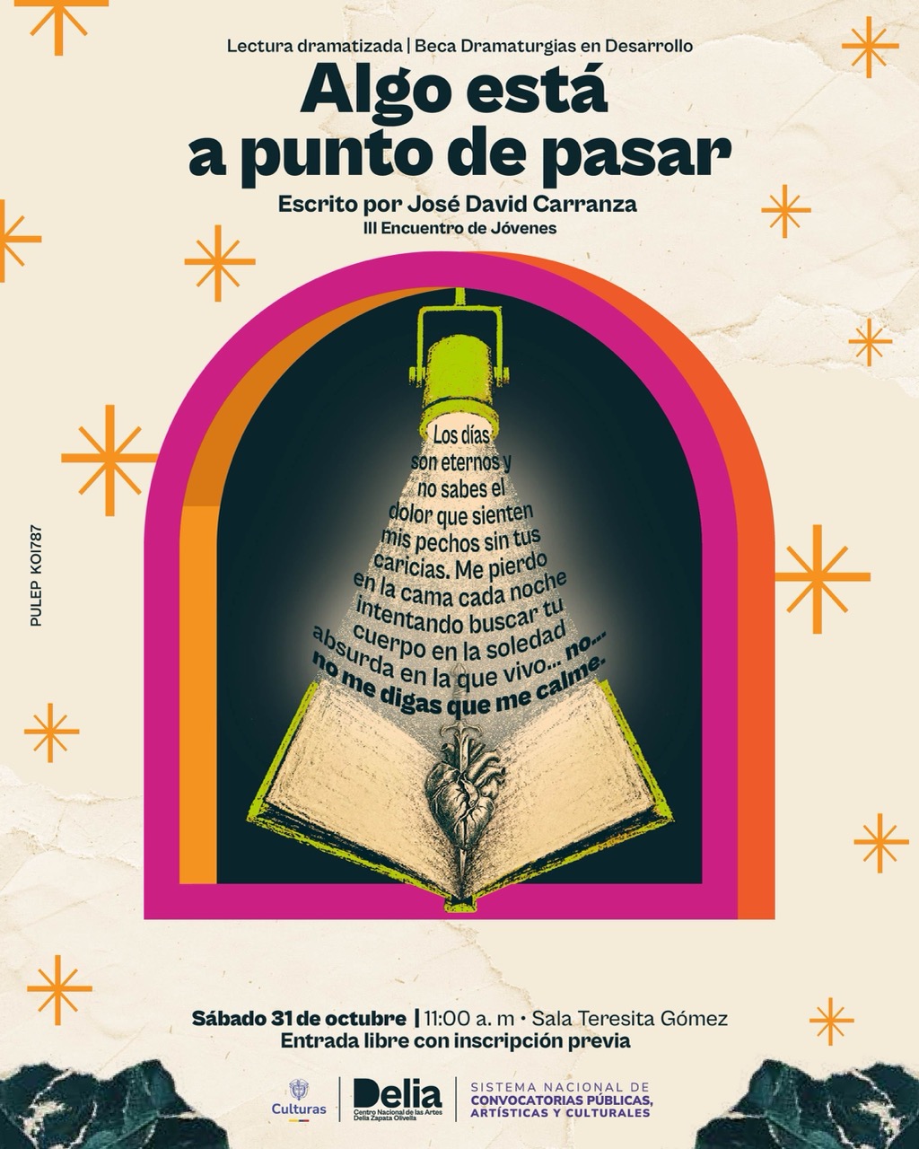 La obra de José David Carranza hace parte de la Beca de Dramaturgias en Desarrollo y se presenta en el III Encuentro de Jóvenes como una lectura dramatizada.