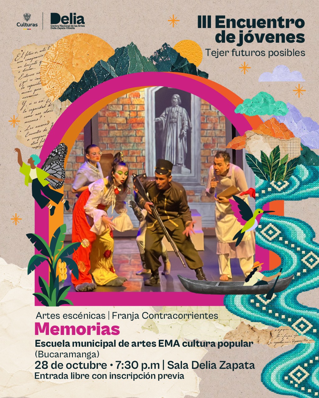 Una experiencia sensorial. Obra de artes escénicas de la compañía artística Cultura Popular, creada en el programa de formación descentralizado, de la Escuela Municipal de Artes y Oficios de Bucaramanga; la cual remembra personajes reales de la ciudad de Bucaramanga y los mezcla con una dramaturgia de ficción