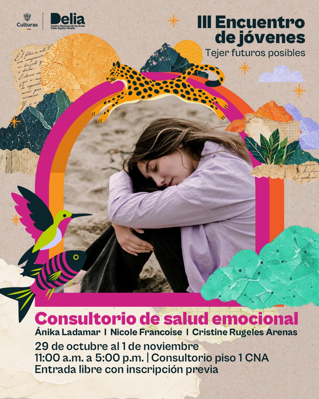 Consultorio de salud emocional propone un espacio práctico para explorar herramientas de escucha, reconocimiento y cuidado entre jóvenes. A partir de ejercicios de primeros auxilios emocionales, acupresión y tejido, la actividad invita a pensar cómo se construyen redes de apoyo desde acciones sencillas que pueden permanecer y reproducirse en otros espacios cotidianos.