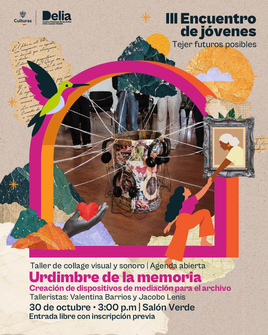 Urdimbre de la memoria es un taller participativo y colectivo que propone explorar la memoria como un tejido vivo: algo que cambia cada vez que es escuchado, compartido, intervenido y reinterpretado.